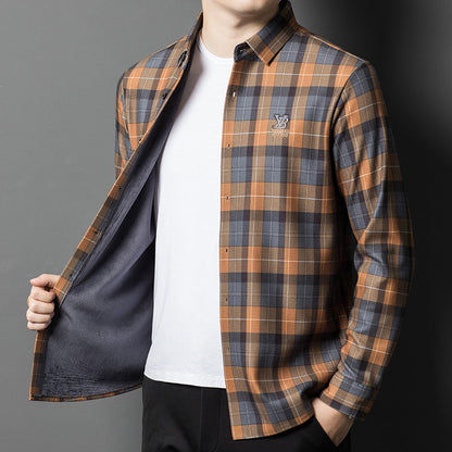 Herren Langarmhemd Karo Muster Modern Stylisch