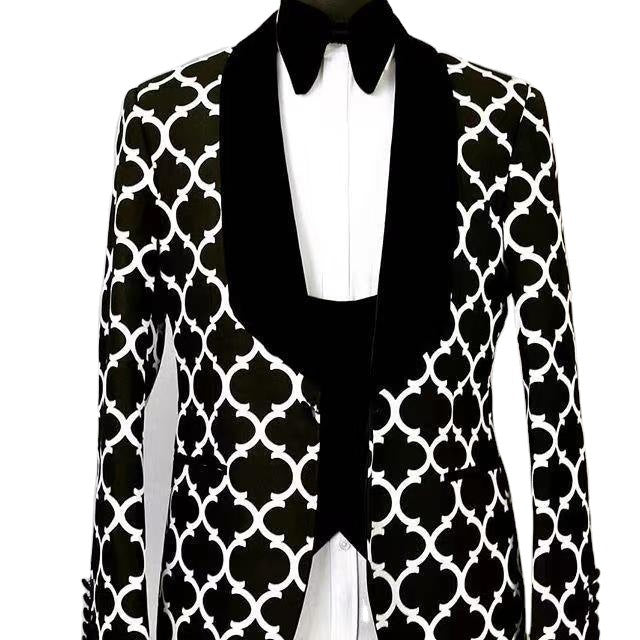 Herren Sakko Designer Modell Auffälliges Muster Elegant Schwarz