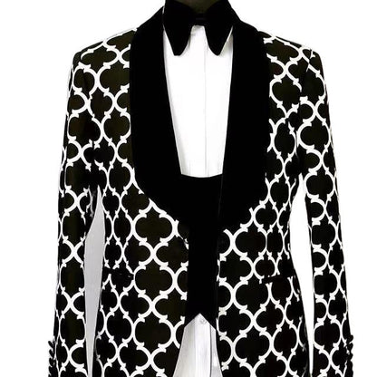 Herren Sakko Designer Modell Auffälliges Muster Elegant Schwarz