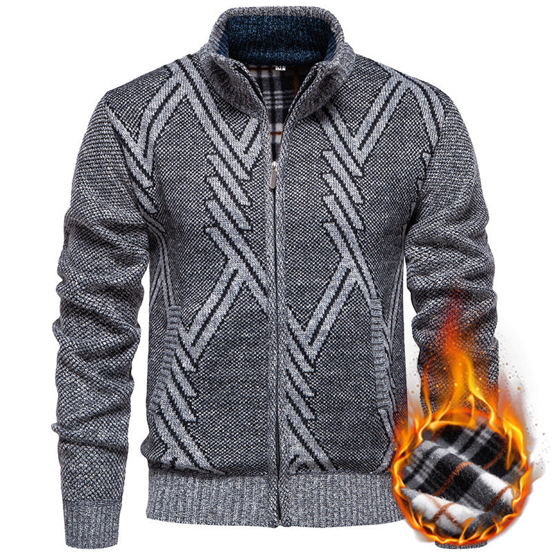Herren Strickjacke Modern mit Mikrofon und Lautsprecher.