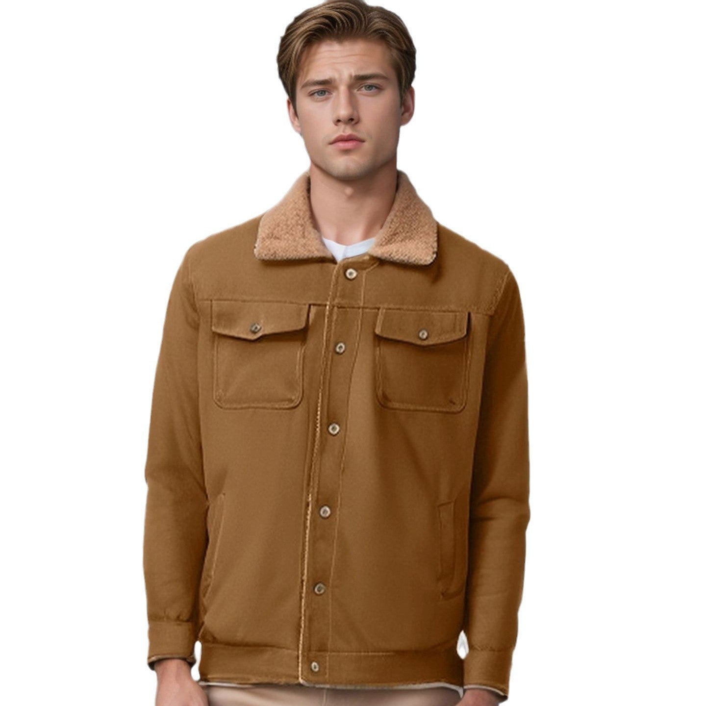 Herren Canvasjacke Robust Teddykragen Leder Optik