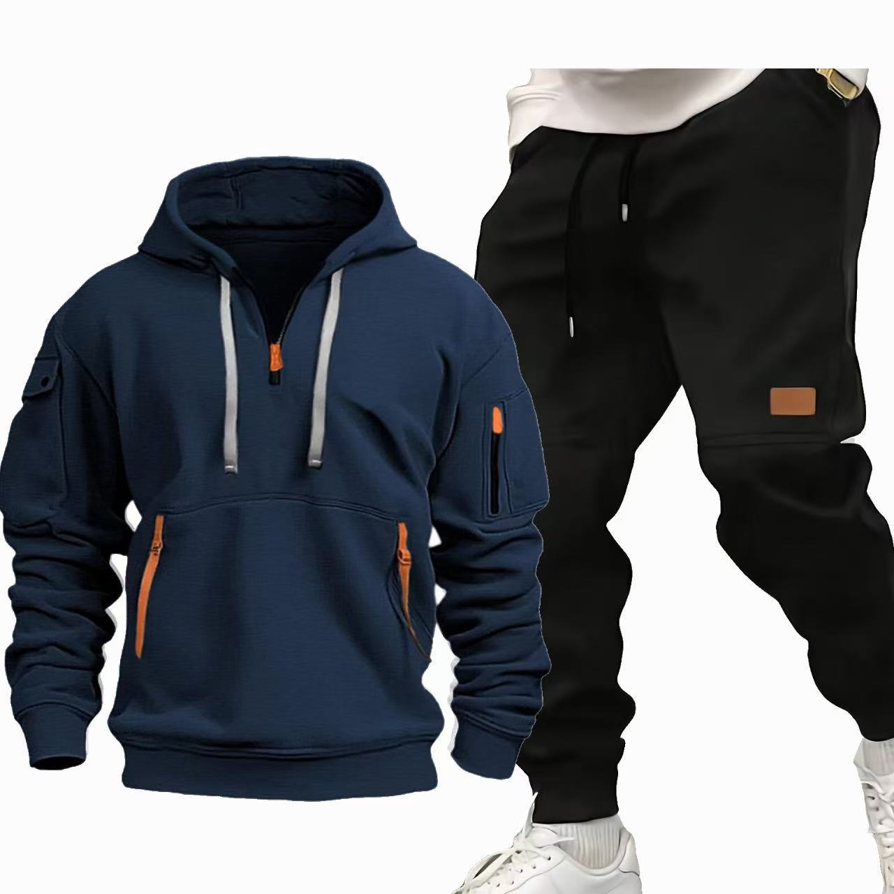 Herren Sportset Hoodie und Jogginghose Set Grau Funktionell