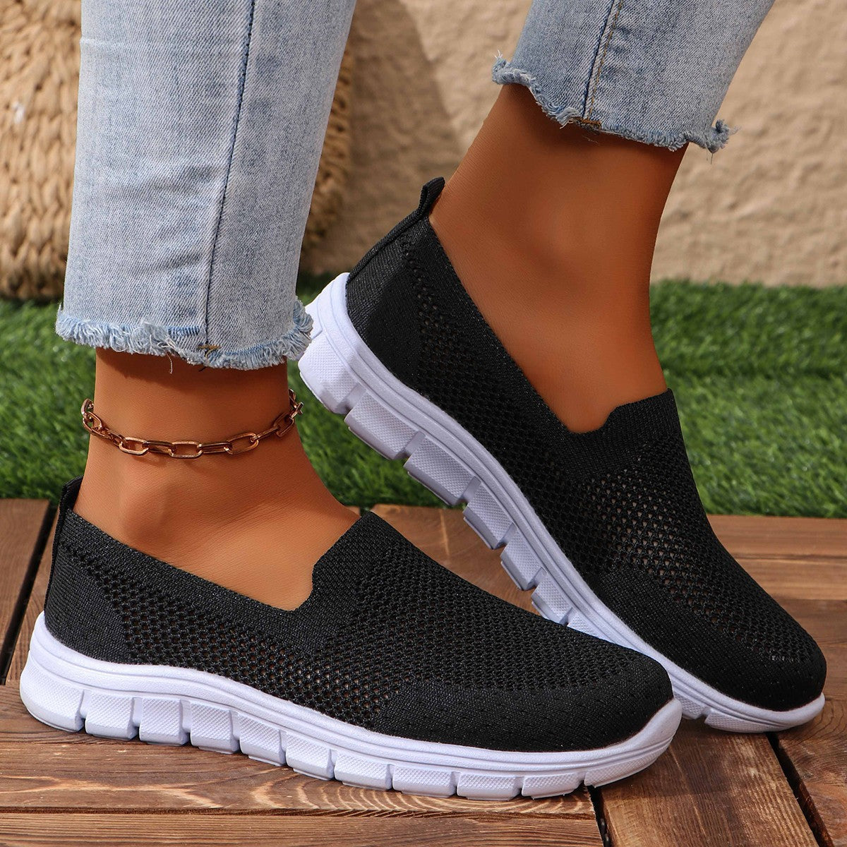 Damen Slip-On Schuhe Leicht Atmungsaktiv Netzstoff