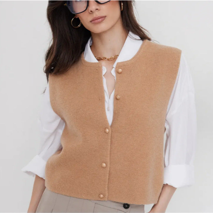 Damen Strickweste Elegante Knopfverschluss Modern