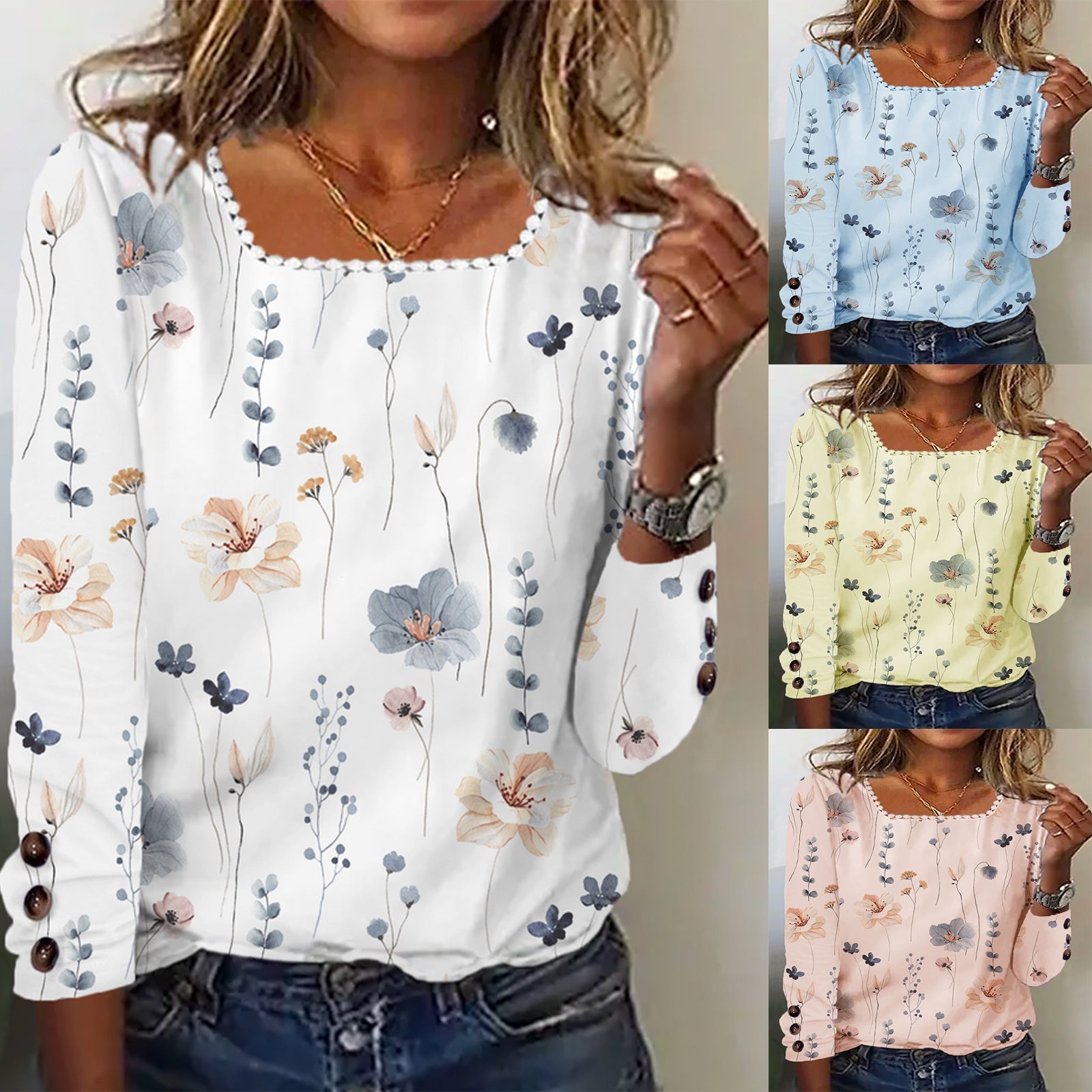 Damenbluse Floral Druck Bluse Mit Knöpfen Elegant - BerlinGlamour