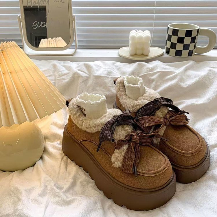 Damen Mokassins Flauschig Warm mit Riemendesign
