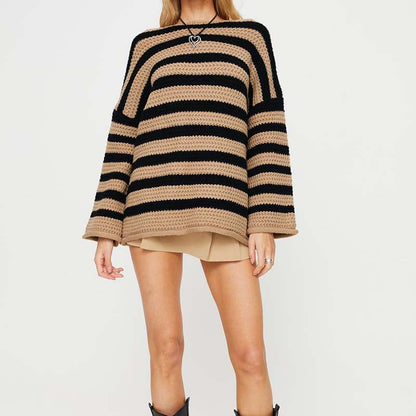 Gestreifter Strickpullover Weich Pastellfarben Damen