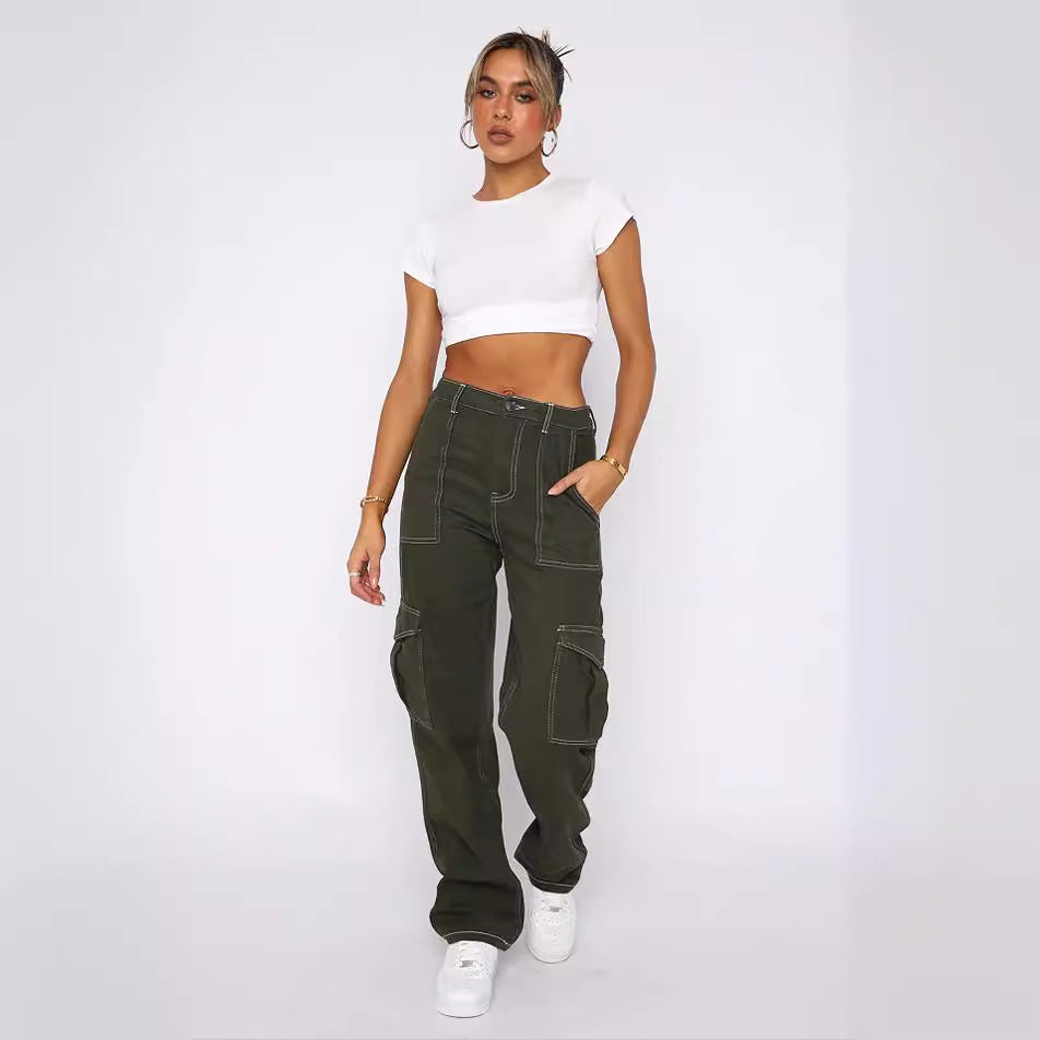 Damen Cargo-Hose Elastisch Praktisch Mit Taschen