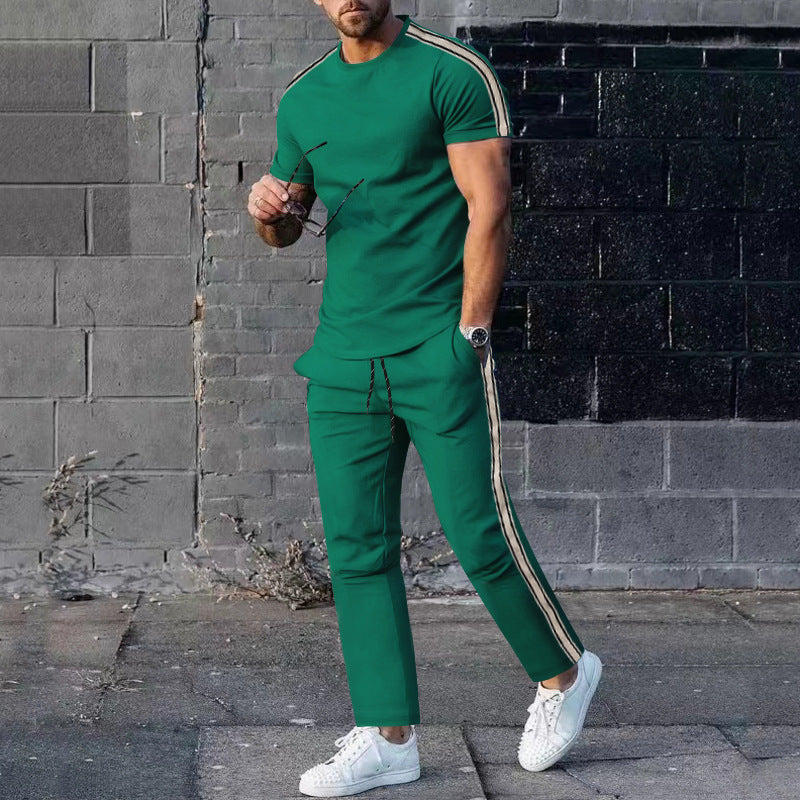 Herren Sportset Freizeit Outfit Mit Streifen Modern - BerlinGlamour