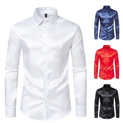 Herren Hemd Langarm Seidig Glänzend Elegant