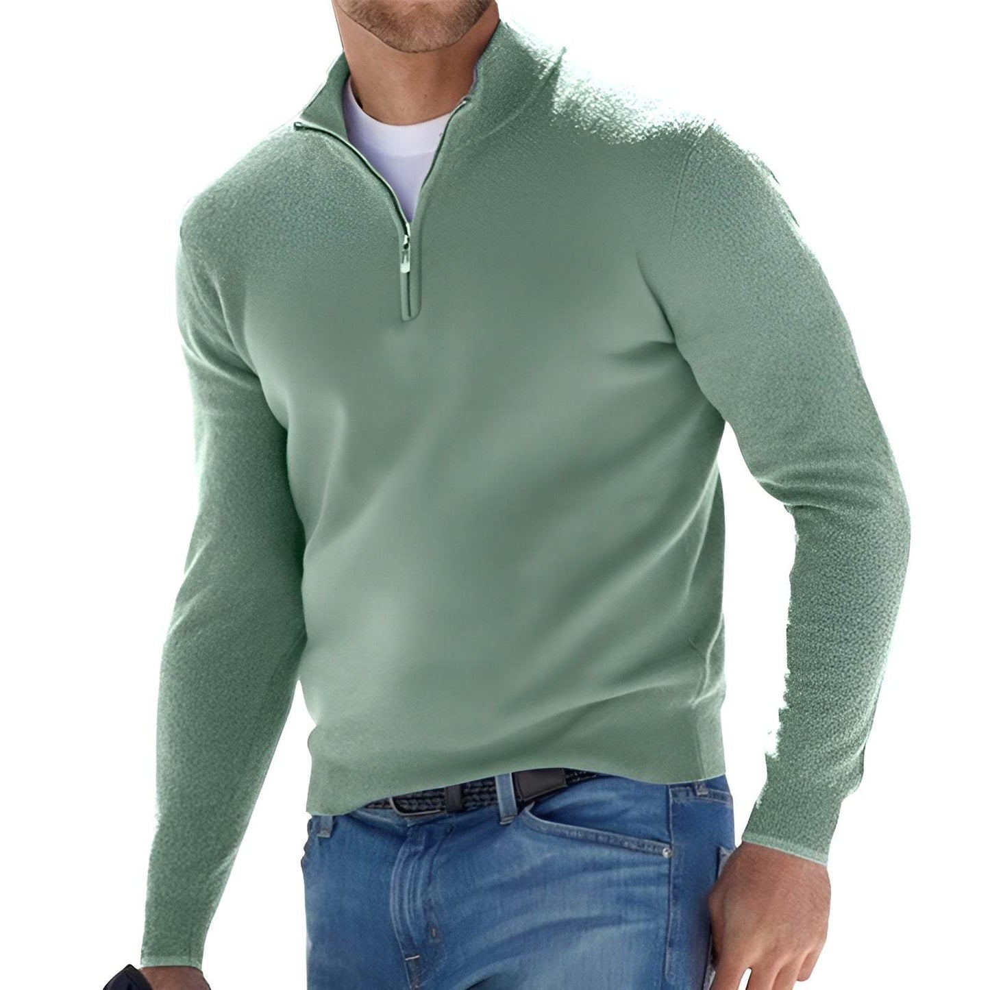 Herren Pullover Stehkragen Reißverschluss Modern Schwarz
