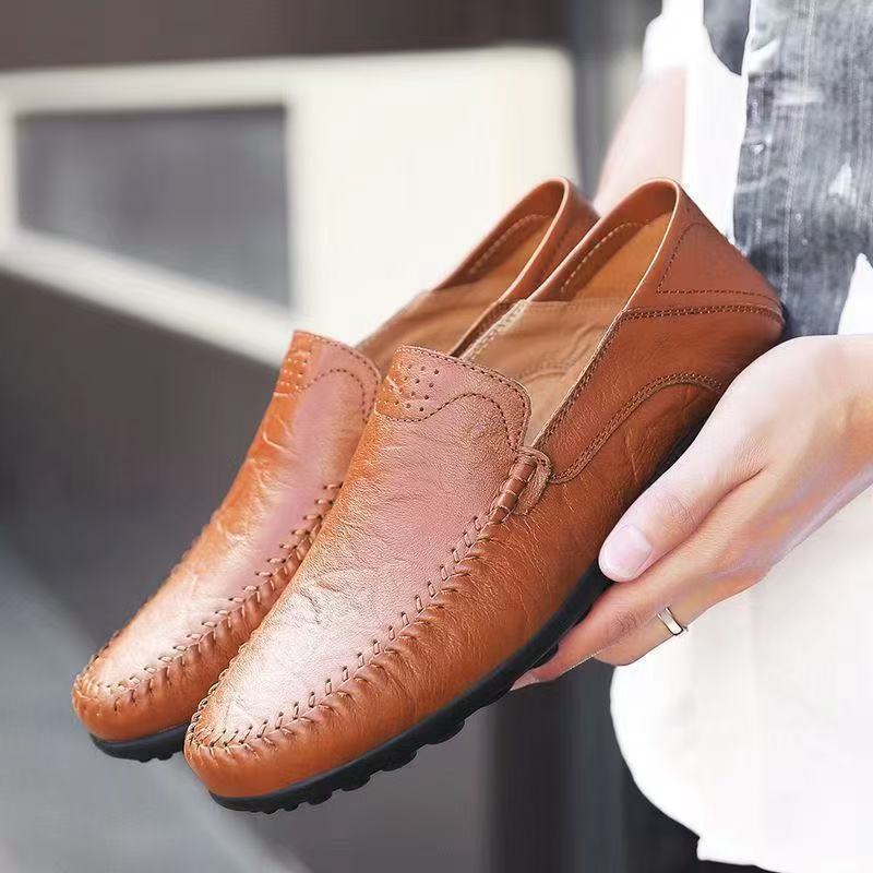 Herren Mokassins Leder Weich Elegant Schwarz
