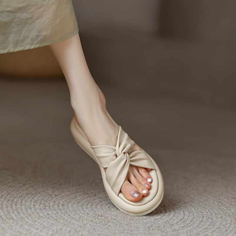 Damen Pantoletten Bequem Zehentrenner mit Knoten Design - BerlinGlamour