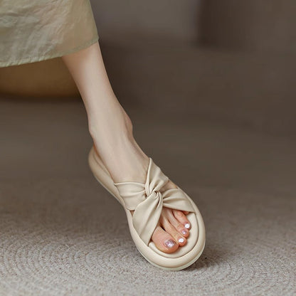 Damen Pantoletten Bequem Zehentrenner mit Knoten Design - BerlinGlamour