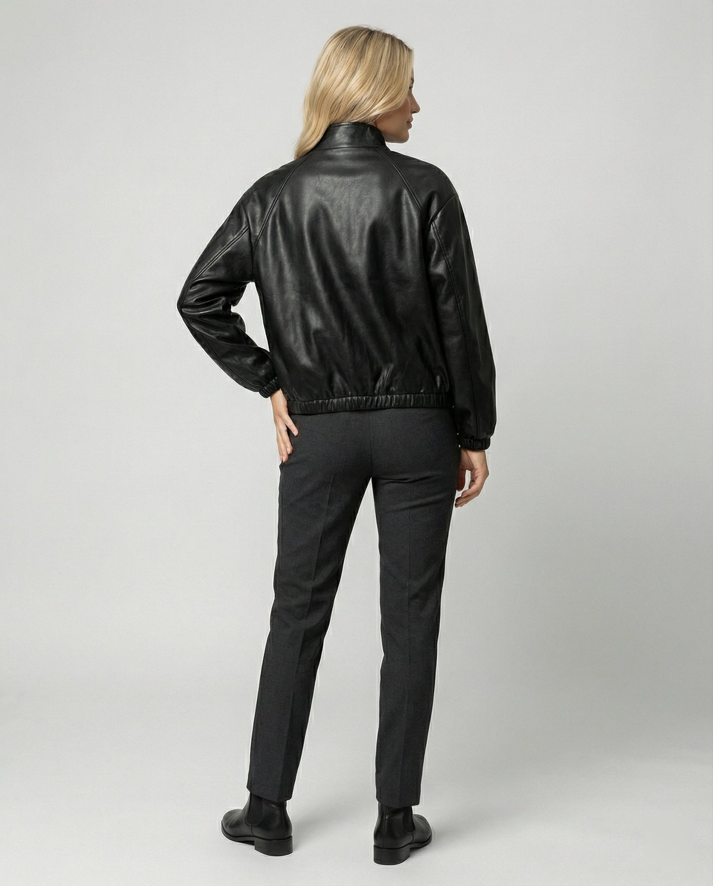 Vegan Lederblouson Damen Slim Fit Glänzend