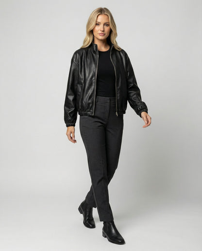 Vegan Lederblouson Damen Slim Fit Glänzend