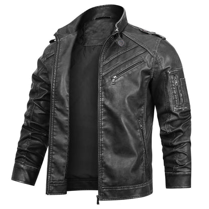 Herren Lederjacke Schwarz Kunstleder Modern