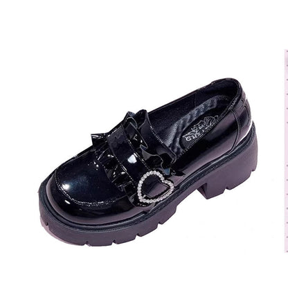 Damen Plateau-Schnürschuhe Rüschen Herzschnalle Modisch