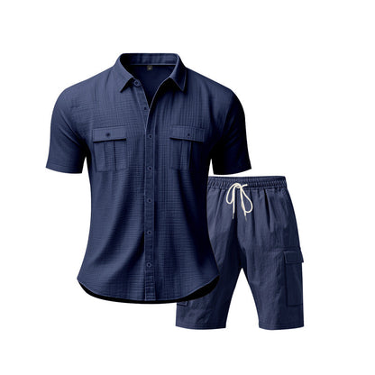 Herren Kurzarm-Shirt-Set Sportlich atmungsaktiv mit Taschen