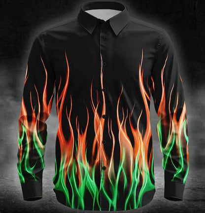 Herren Langarmhemd mit Flammenmuster Modern Trendy