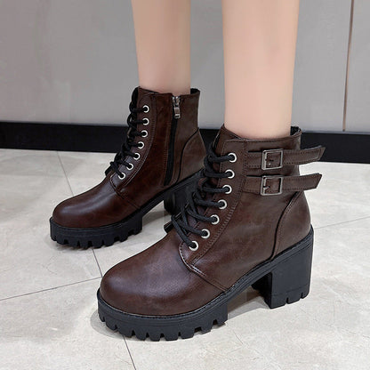 Damen Stiefeletten Schnürstiefeletten Mit Blockabsatz Robust