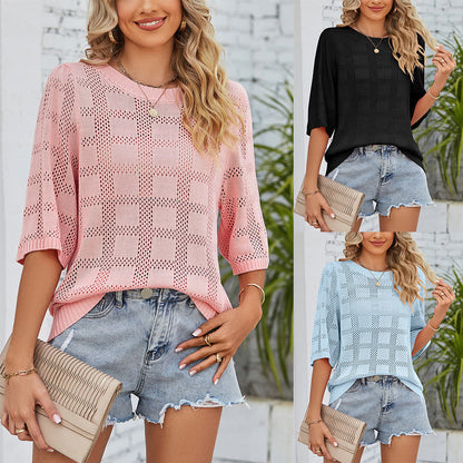 Damen Stricktop Weit Modern Lochmuster Oberteil - BerlinGlamour