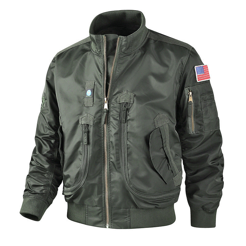 Herren Bomberjacke Modern mit Viel Taschen Schwarz