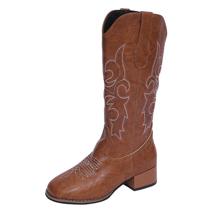 Damen Cowboystiefel Elegant Stickerei Westernstil Damenstiefel