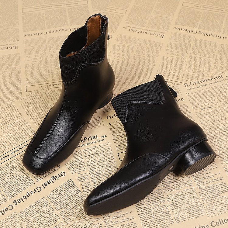 Damen Chelsea Stiefel Elegant Stretchleder Schwarz