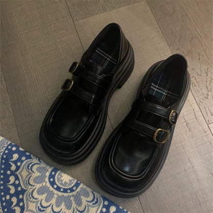 Damen Mokassins Bequem Doppelriemen Schuhe Casual