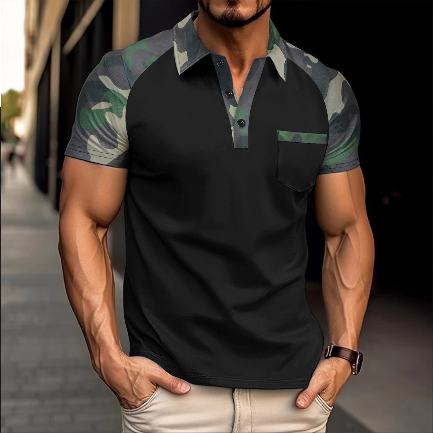 Herren Polohemd Camouflage Modern Streetwear Style
