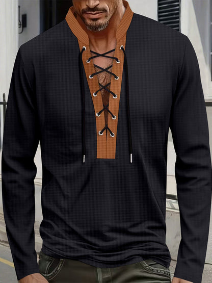 Herren Langarmshirt Modern Schnürdesign Kragen