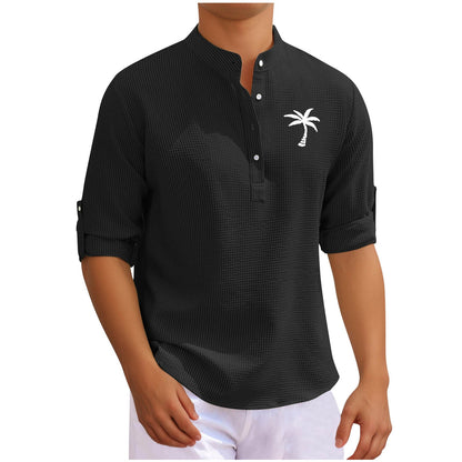 Herren Hemd Stehkragen Knopfleiste Modern Elegant