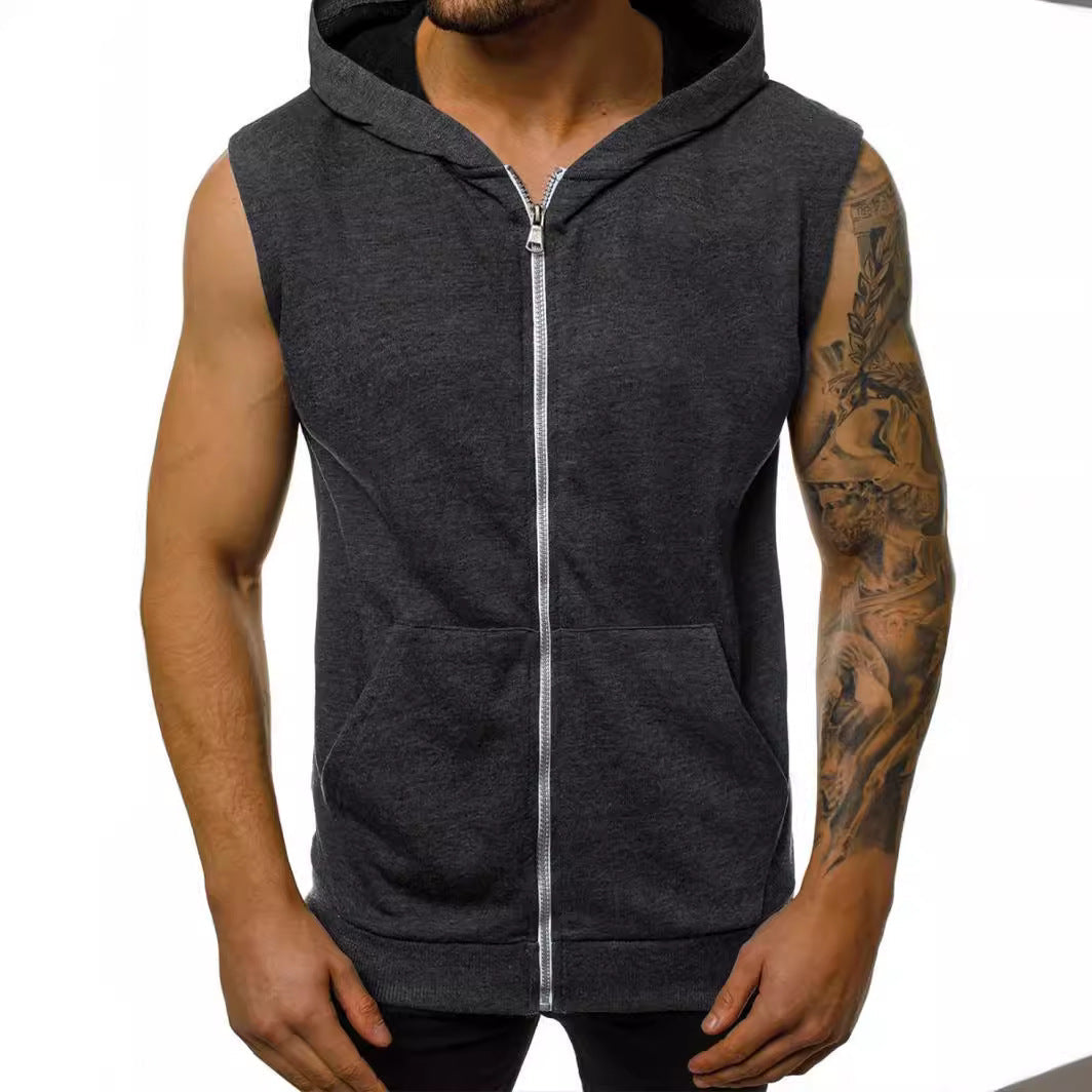 Herren Kapuzenpullover Ärmellos Reißverschluss Taschen Sportlich