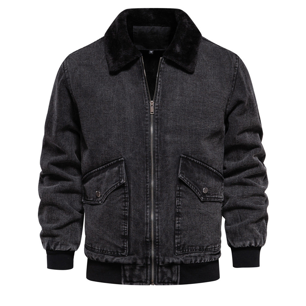 Herren Denimjacke Warm Fleece Taschen Jeansjacke