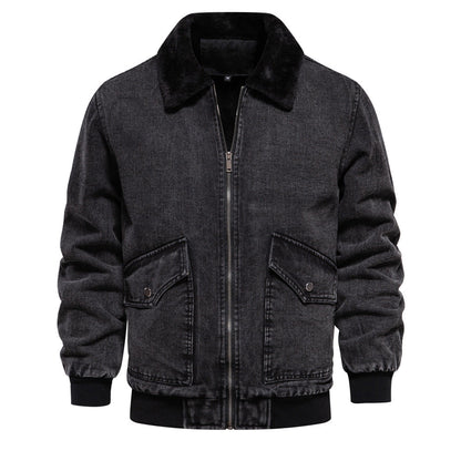 Herren Denimjacke Warm Fleece Taschen Jeansjacke