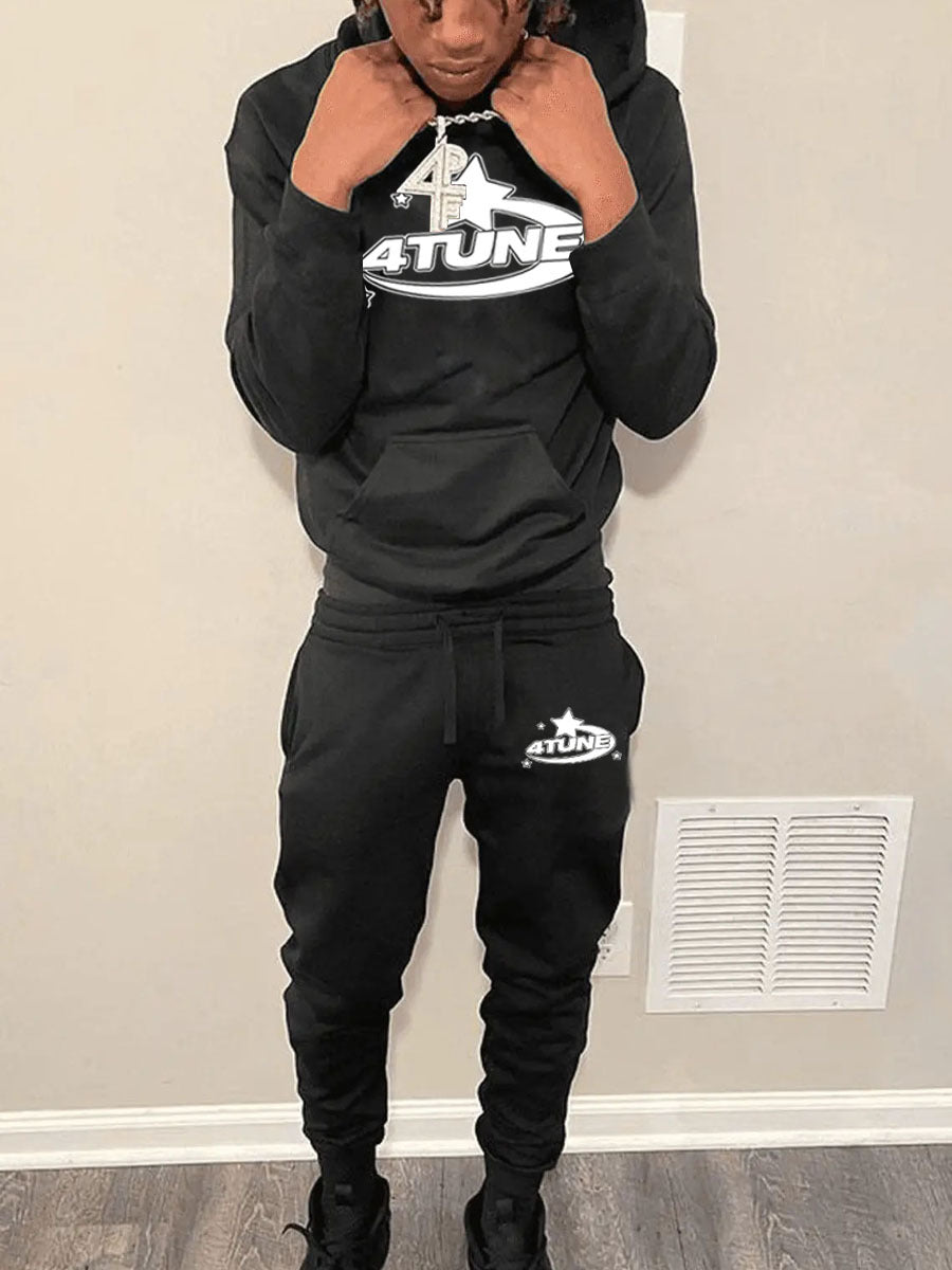 Herren Sportswear Hoodie Jogginghose Set mit Logo Druck Modern