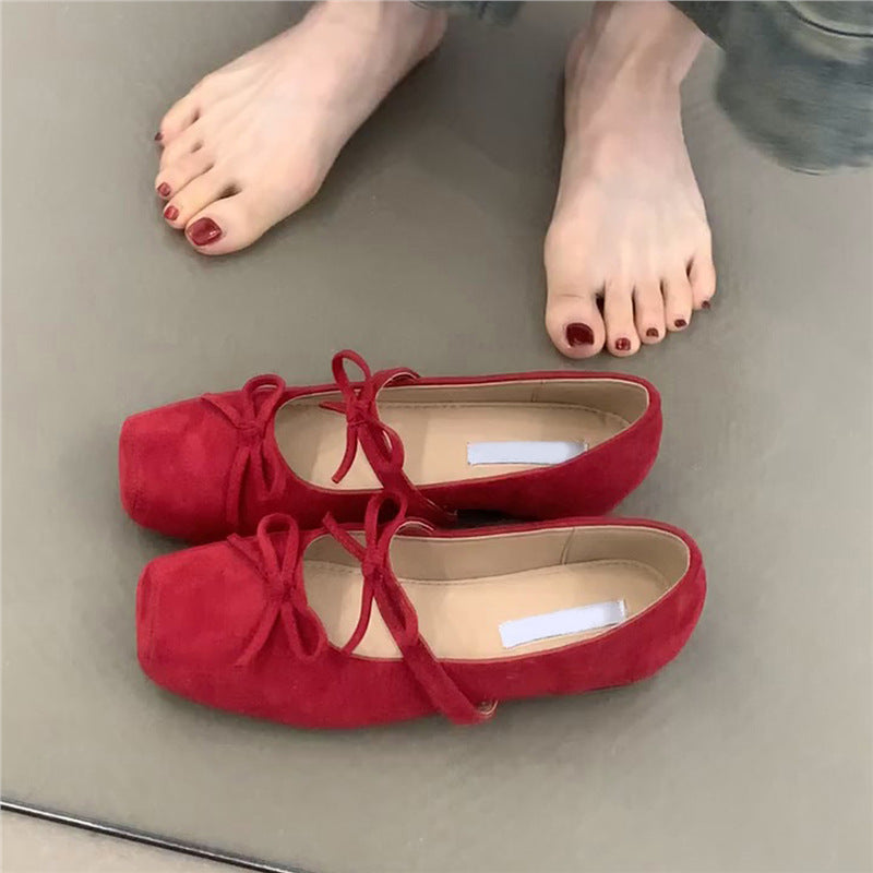 Damen Ballerinas Wildleder Schuhe mit Schleife Elegant