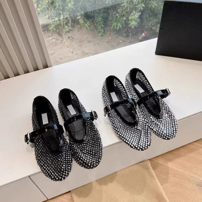 Damen Ballerinas Schuhe mit Strass Applikationen Glitzer - BerlinGlamour