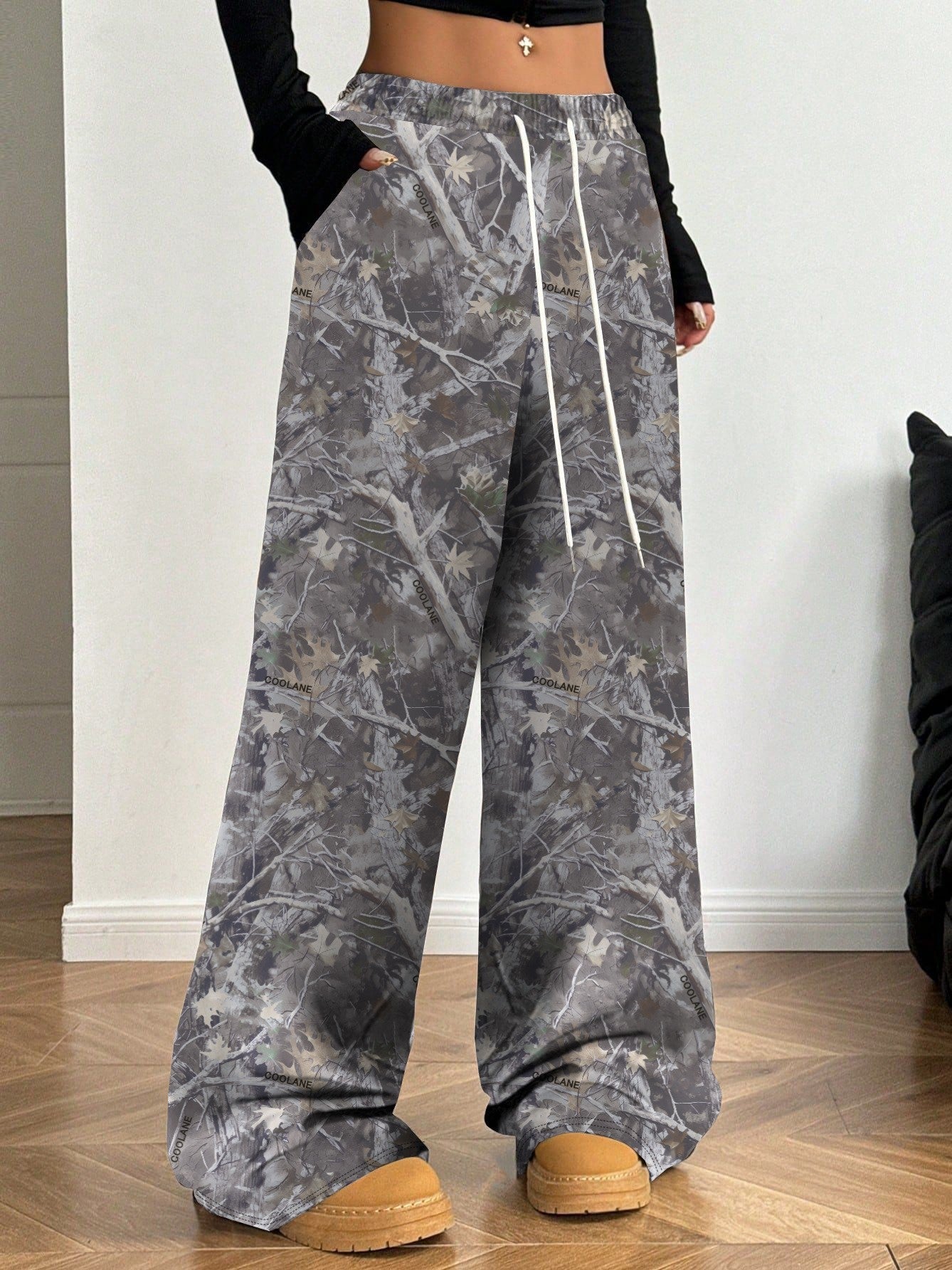 Damen Cargohose Hochtailliert Allover-Muster Trendy