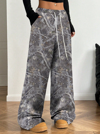 Damen Cargohose Hochtailliert Allover-Muster Trendy