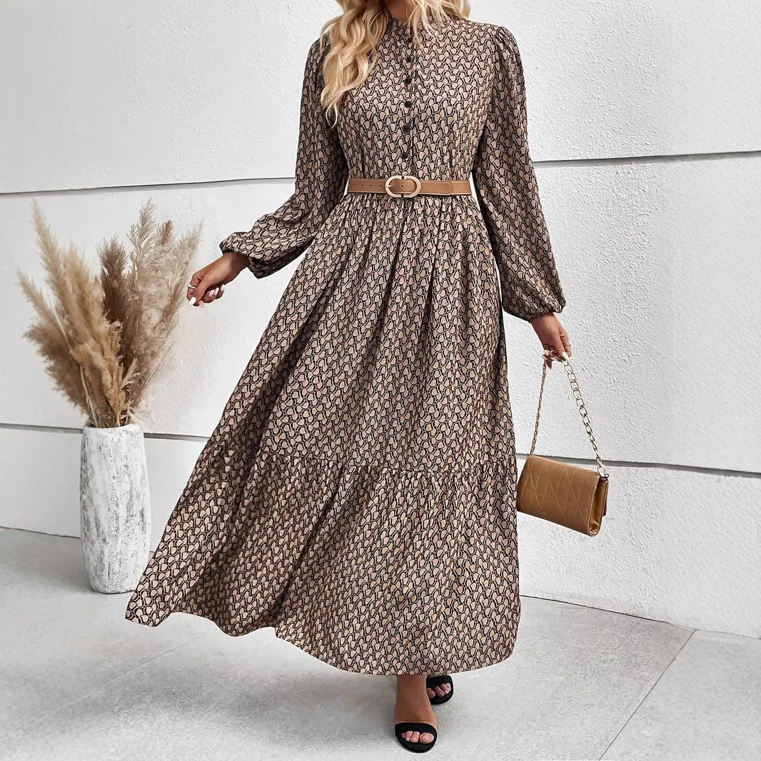 Damen Maxikleid Elegant mit Taillengürtel und Blumenmuster - BerlinGlamour