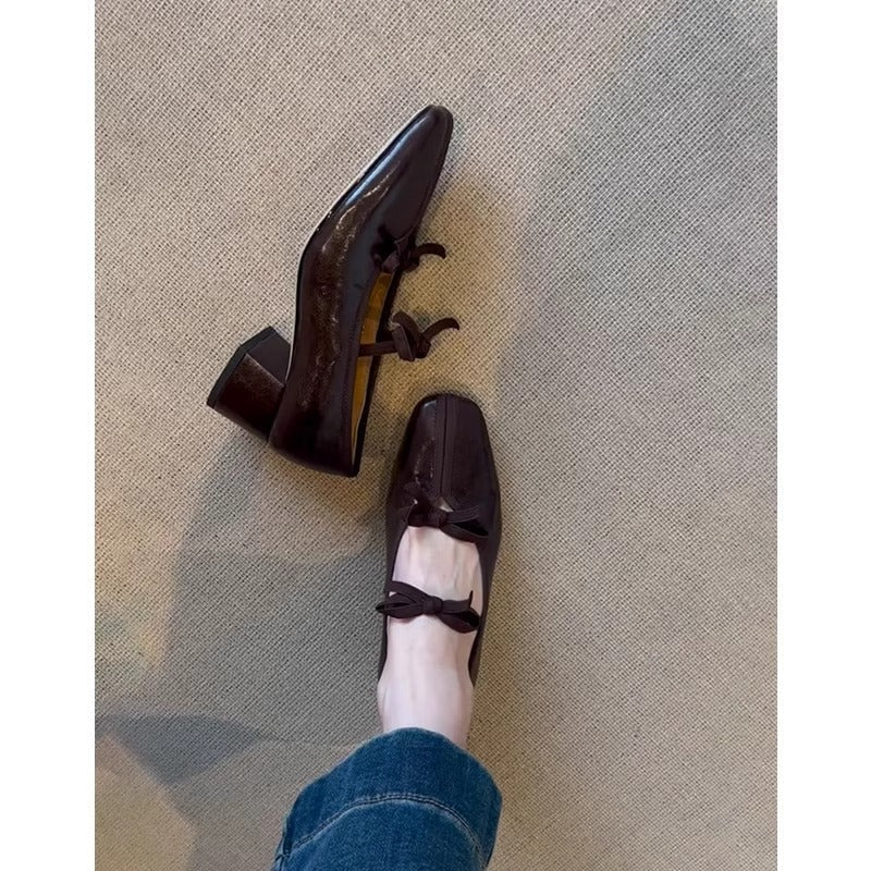 Damen Ballerinas Bequem Blockabsatz Riemendesign