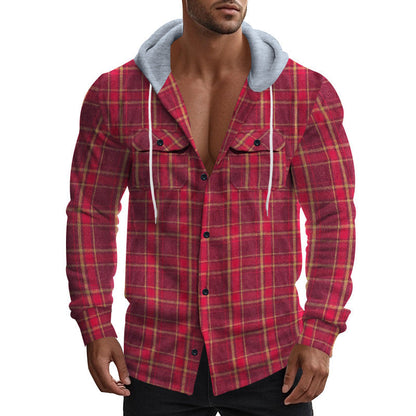 Herren Flauschjacke Kariert mit Kapuze Winterwarm