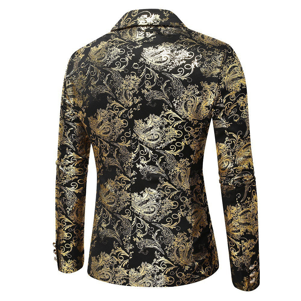 Herren Blazer Barock Stil Pailletten Elegant Schwarz