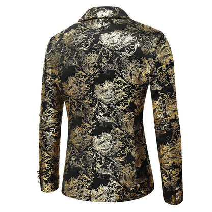 Herren Blazer Barock Stil Pailletten Elegant Schwarz