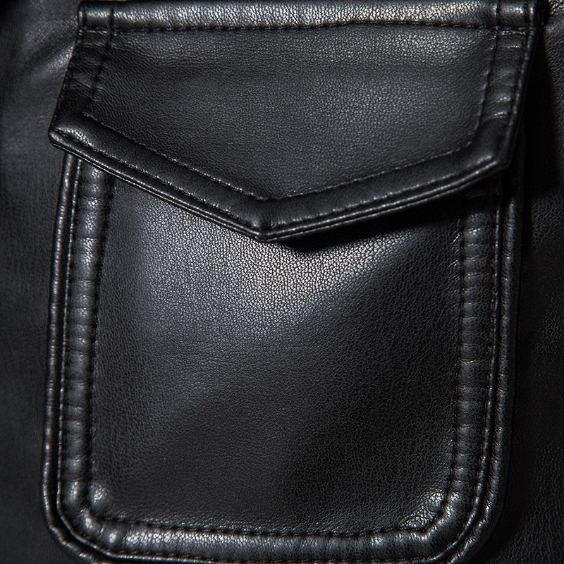 Herren Lederjacke Modern mit Taschen und Slim-Fit Design