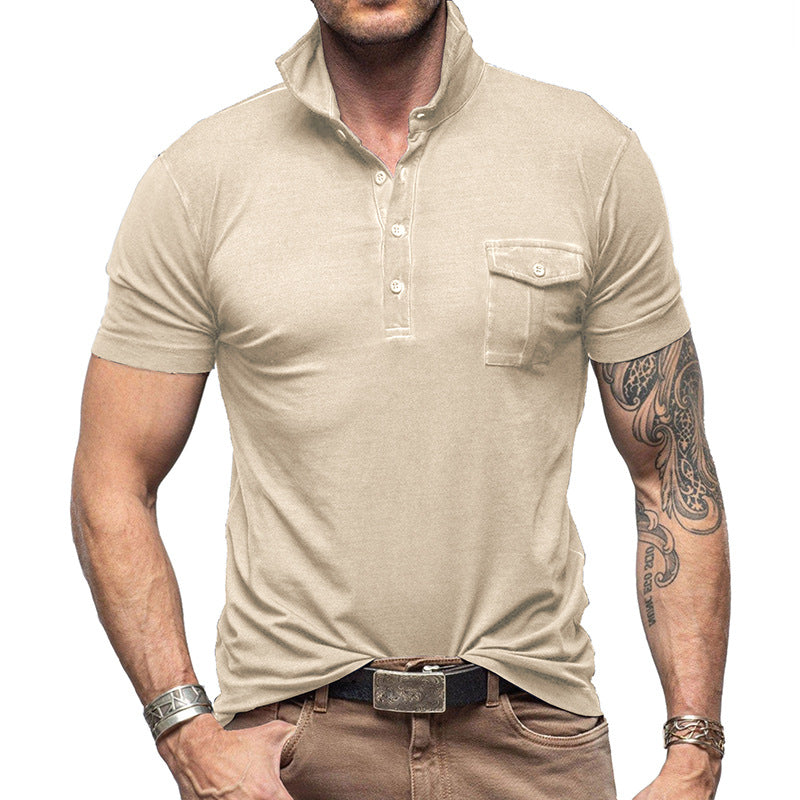Herren Poloshirt Modern mit Stehkragen und Brusttasche