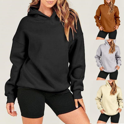 Damen Kapuzenpullover Großgemustert Weich Fleece Oversized