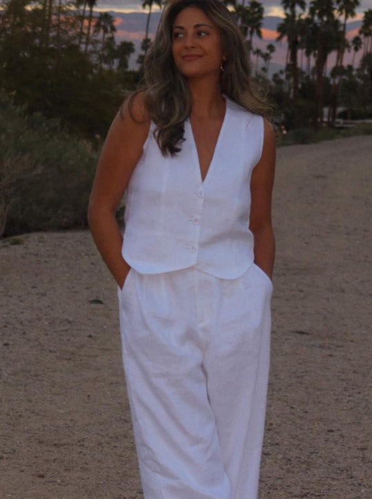 Elegantes Leinen-Set mit Weste und Weitbein-Hose Damen